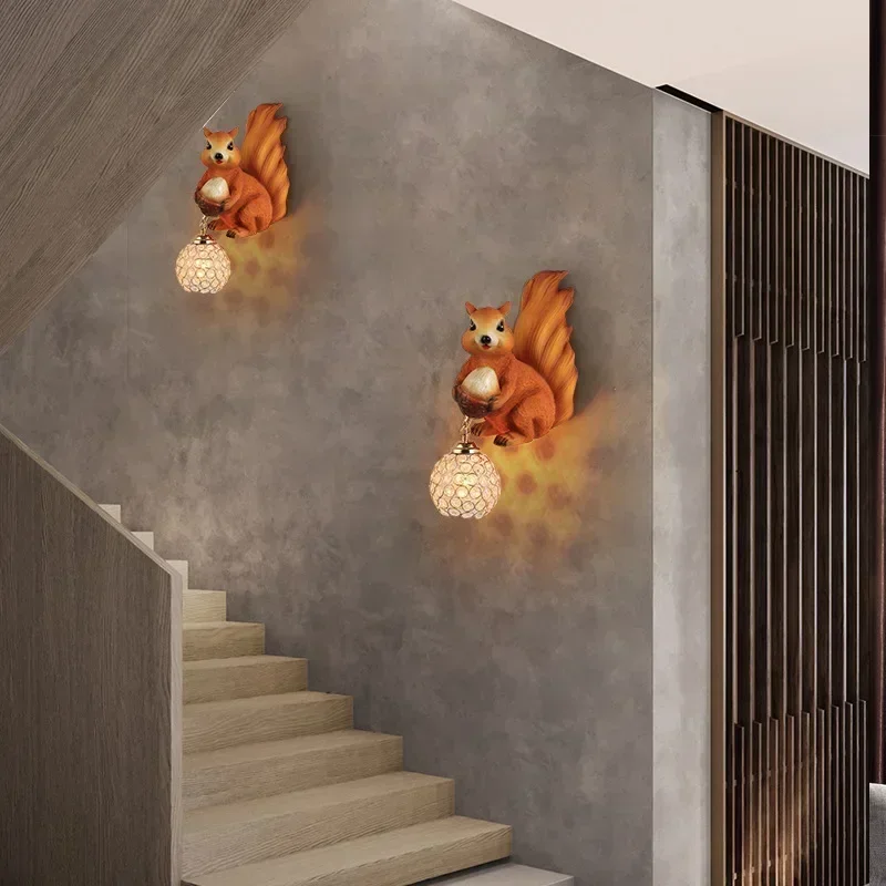 TechHPCreative Squirrel Art LED Wall Light Corridor Bar Counter Bedroom Study Staircase Living Room