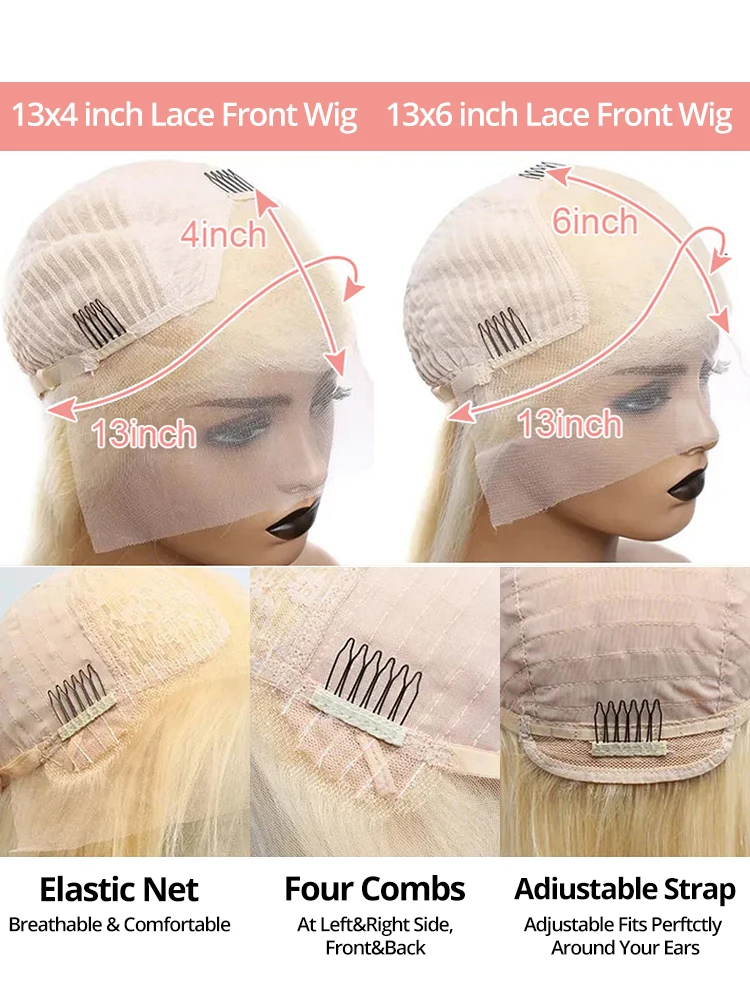 613 شقراء 13x6 HD الدانتيل الباروكة الأمامية شعر الإنسان الجسم موجة شفافة الدانتيل شعر مستعار أمامي 613 خصلات الشعر المستعار الإنسان الملون للنساء 250% #6