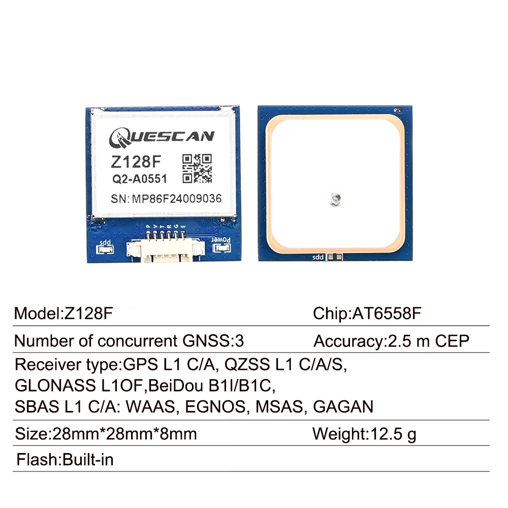 QUESCAN Z128 GPS BeiDou Module with 1PPS Timing GNSS Module GPS BeiDou GLONASS Antenna Receiver NMEA 0183 ,1-10Hz AT6558