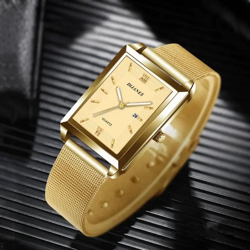 2024 Top Brand Men's Watches Luxury Fashion Square Quartz Wrist Watch Waterproof Calendar Silver Gold Watch for Men Reloj Hombre