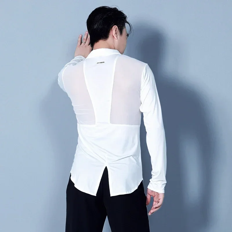 Tops de dança latina soltos homens roupas de dança de salão rumba cha cha prática de dança topos masculino roupas de competição latina dnv21776