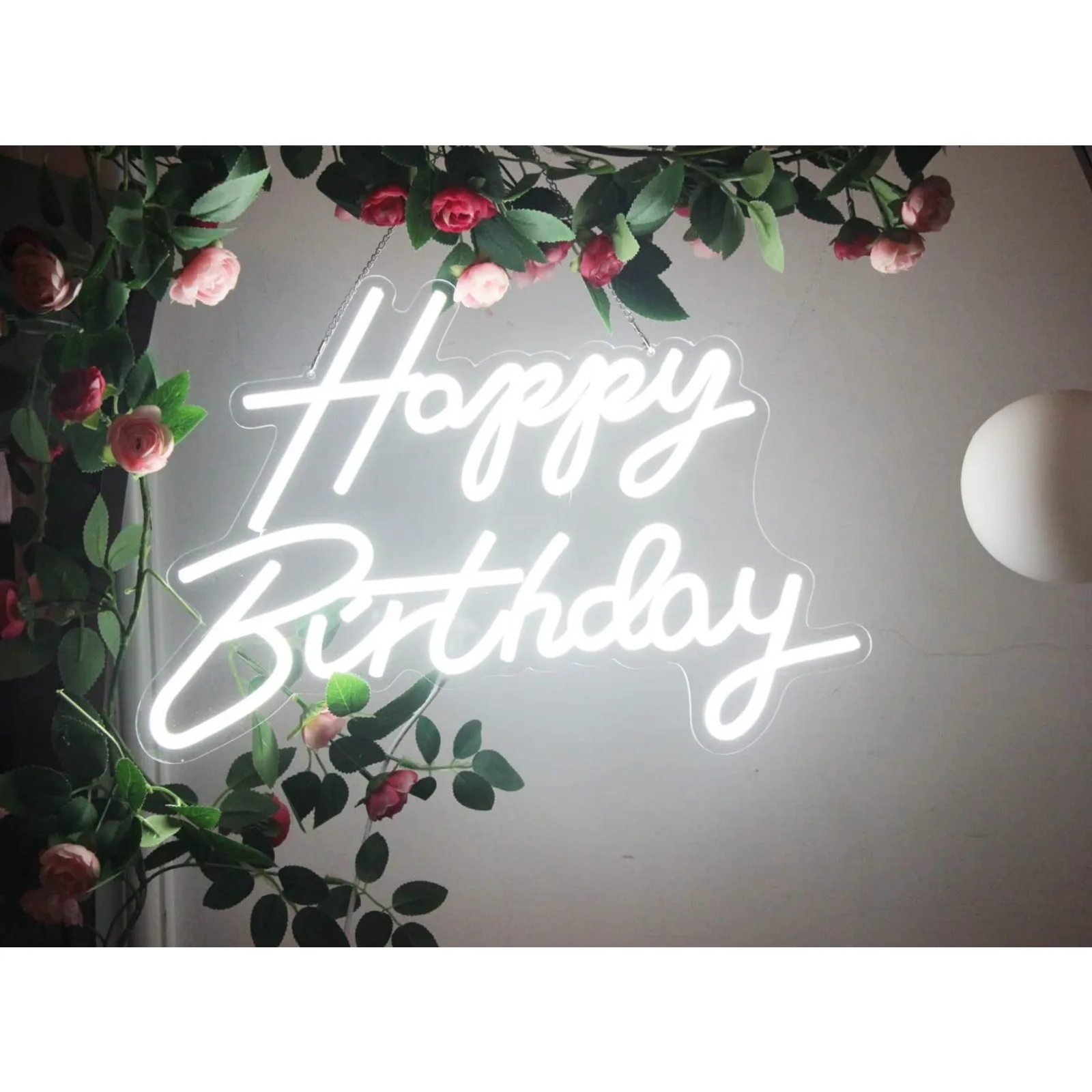 Imagem -02 - Led Neon Happy Birthday Sign Night Light Decorações para Festas Branco Usb Operado Contexto Decorativo para o Quarto