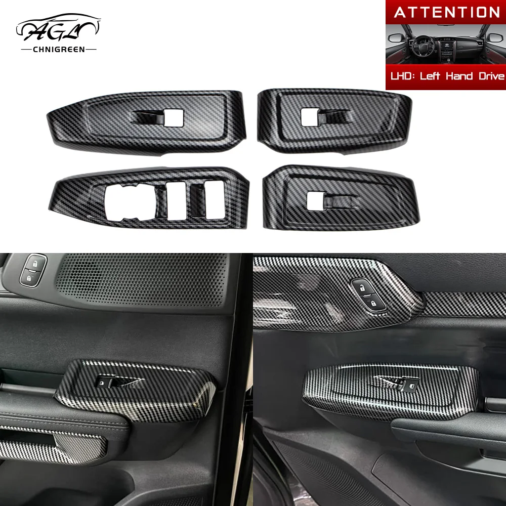 4PCS ABS Carbon Fiber Color or Red Window Glass Lift Trim Switch Button Panel Interior Decorative for Ford Ranger Everest 2023