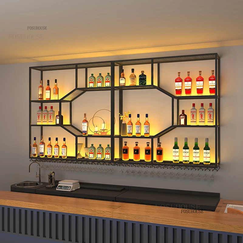 

Creative Iron Art Wine Cabinets Bar Furniture Display Cabinet Simple Designer Wall-mounted Wine Rack for Household Living Room