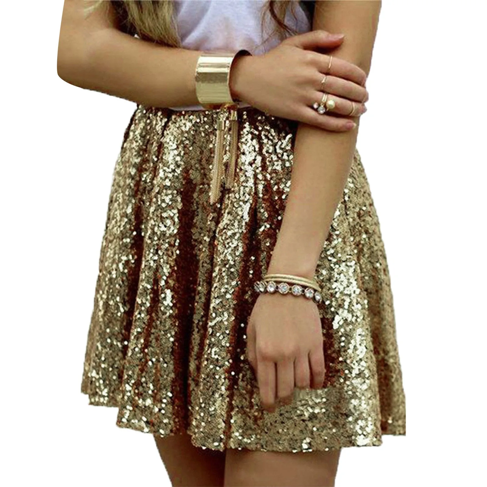 Women's Fashion Sexy Pink Sliver Gold Sequins Skirt Spring Summer Ladies Short Mini Pleated Glitter Night Club Party Wear 2024