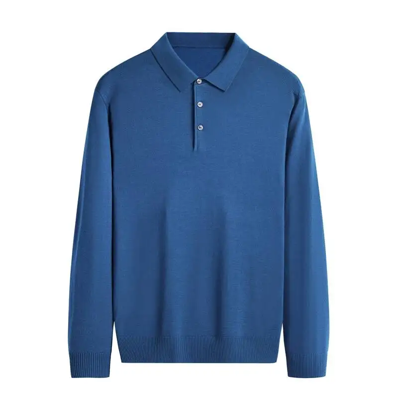 

100% Worsted Wool Men Sweater Spring Autumn Classic Turn Down Collar Knit Shirt Male Sheep Wool Clothes Pullover Polo Shirts
