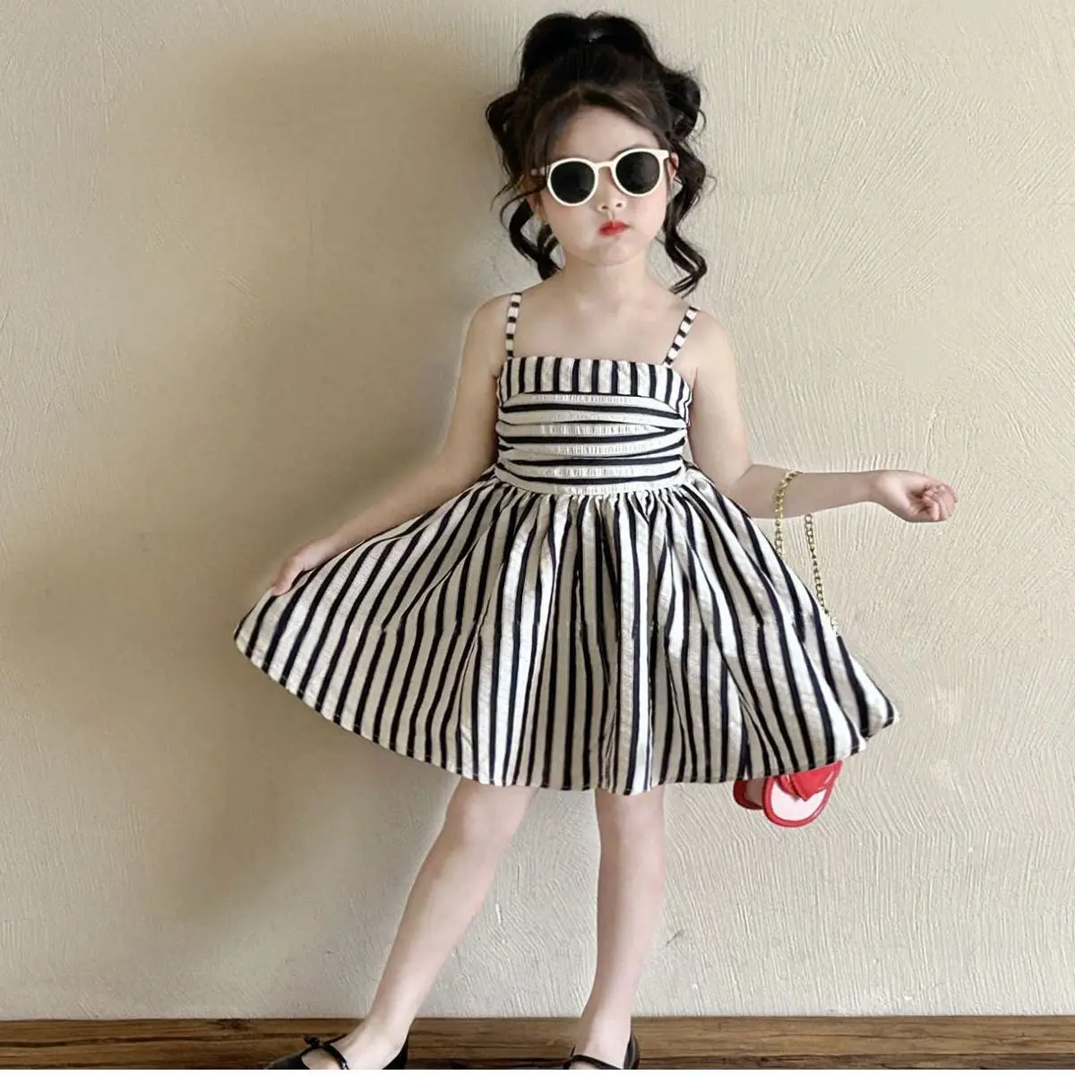 Baby Girls' Summer Dress New Style Children's Fashion Striped Strap Skirt Premium Princess Dress