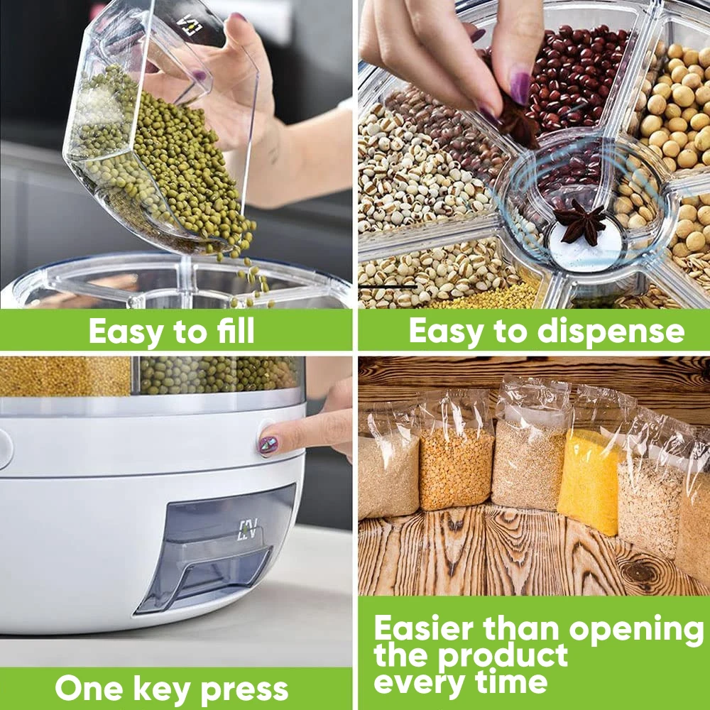 360° Rotating Rice Dispenser Sealed Dry Cereal Grain Bucket Tank Moisture-proof Insectproof Kitchen Food Container Storage Box