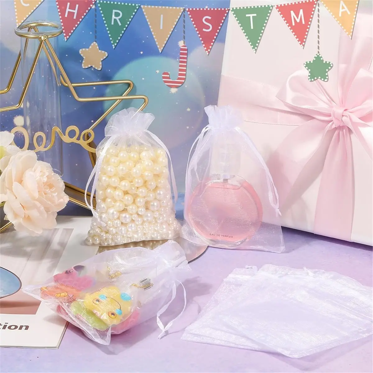 Light Weight Small Mesh Bag with Drawstring Closure, Party Candy Bag, Jewelry Packaging, Transparent Drawstring Gift Bag.