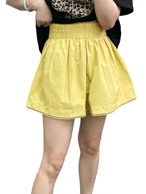 Anti-luce stampa floreale orlo in pizzo A-Line orts donna Faionable dimagrante estate nuovo arrivo pantaloni a gamba larga a vita alta