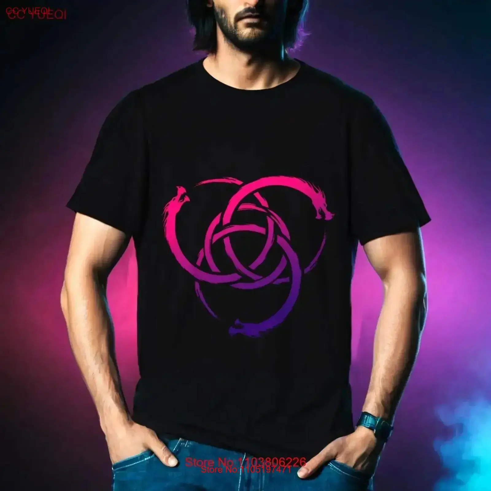 تي شيرت ثلاثي التنين القبلي من الجانب الأمامي فقط بطباعة رقمية خيالية مثالية له ورسومات مغسولة عتيقة للأطفال #1