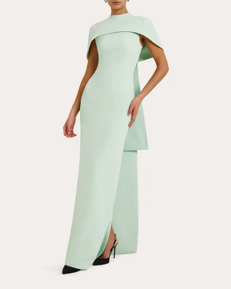 

Long Green O-Neck Crepe Evening Dresses with Slit/Ribbon Sheath فساتين سهرة Floor Length Prom Dress for Women