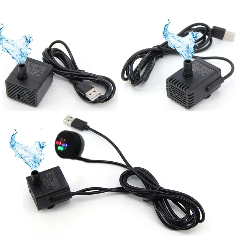 DC 5V 3W USB cable Water Pump with led Connector Micro Submersible 4-LED Pump colorful Aquarium Fish Tank Fountain Pond M20