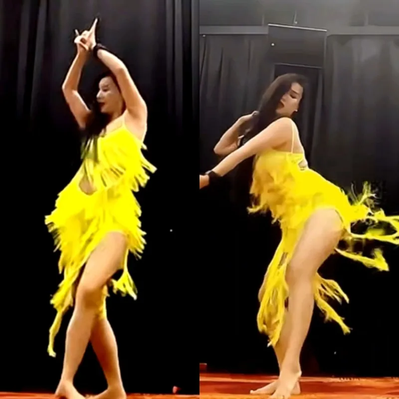Robe de danse du ventre Swegal personnalisée, robe d'entraînement, jupe à franges latine inspirante, vêtements d'équipe dynamique, Costumes de danse orientale