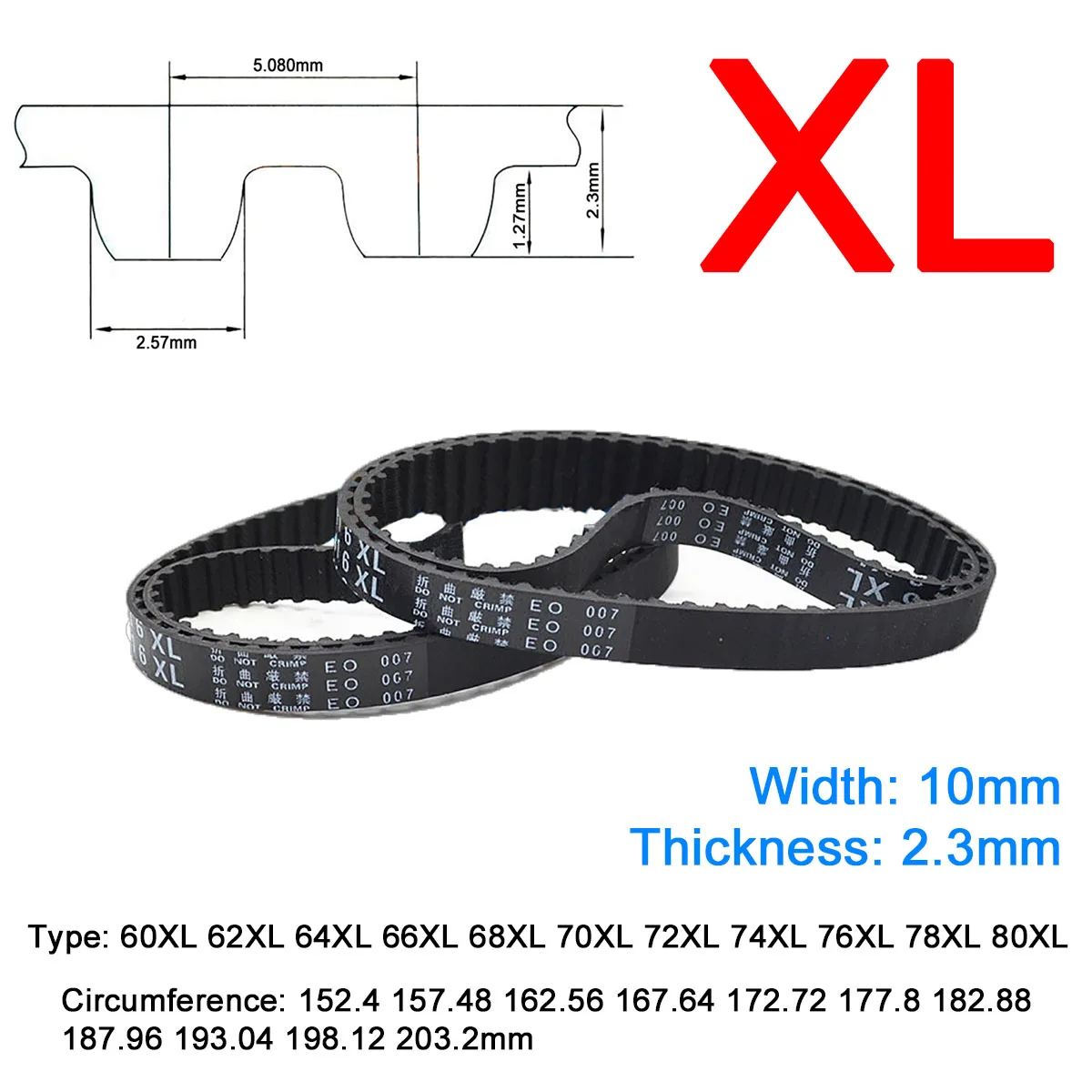 

1Pc Width 10mm XL Rubber Trapezoid Tooth Timing Belt Type 60XL 62XL 64XL 66XL 68XL 70XL 72XL 74XL 76XL 78XL 80XL Drive Belts