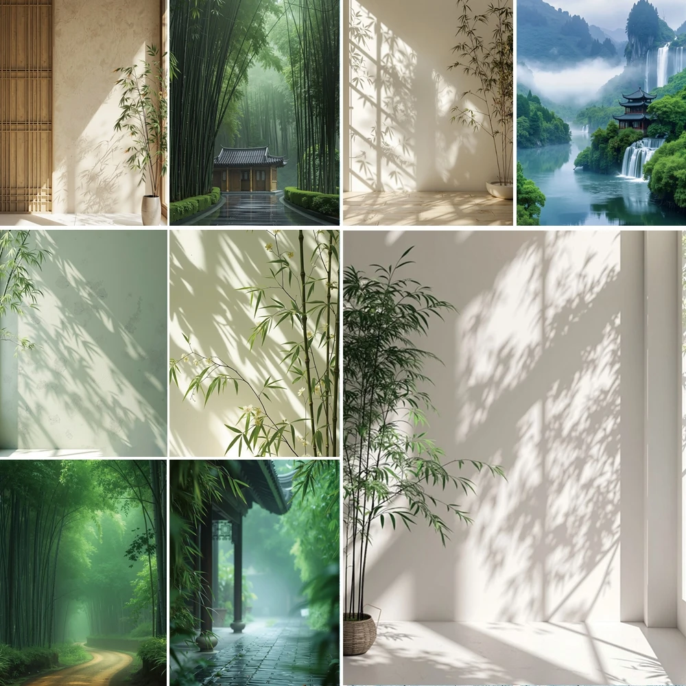 

MOON.QG Bamboo Zen Chinese Background Photography Natural Light Vase Backdrop Women Photo Booth Wedding Portrait Decor Birthday
