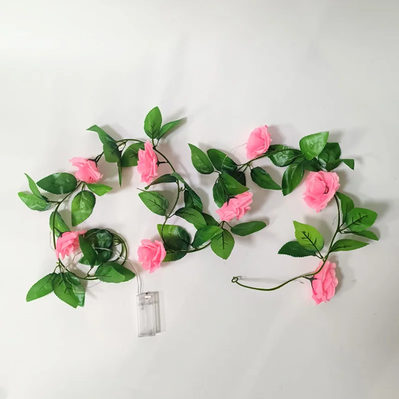 สีชมพูประดิษฐ์ Rose Vine 20 ไฟ LED String ฤดูใบไม้ผลิฤดูร้อนแขวน Vines สําหรับงานแต่งงาน Garden Home Table decor