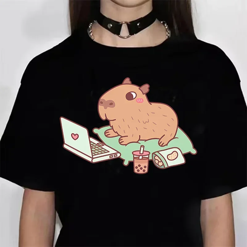 

Funny Anime Capybara T Shirt Women Soft Fabric Tshirt Female Anime Clothing T-shirt Girls Capibara Tee Tshirt Tops women t shirt
