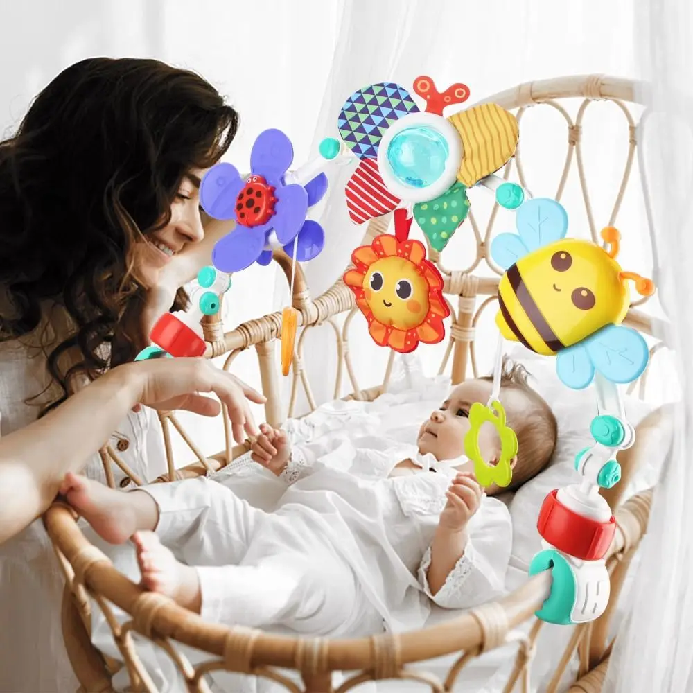 Fácil dobra berço pendurado sino girassol clip-on brinquedos interativos do bebê desenvolvimento sensorial caranguejo & tubarão infantil agarrar exercício bouncer
