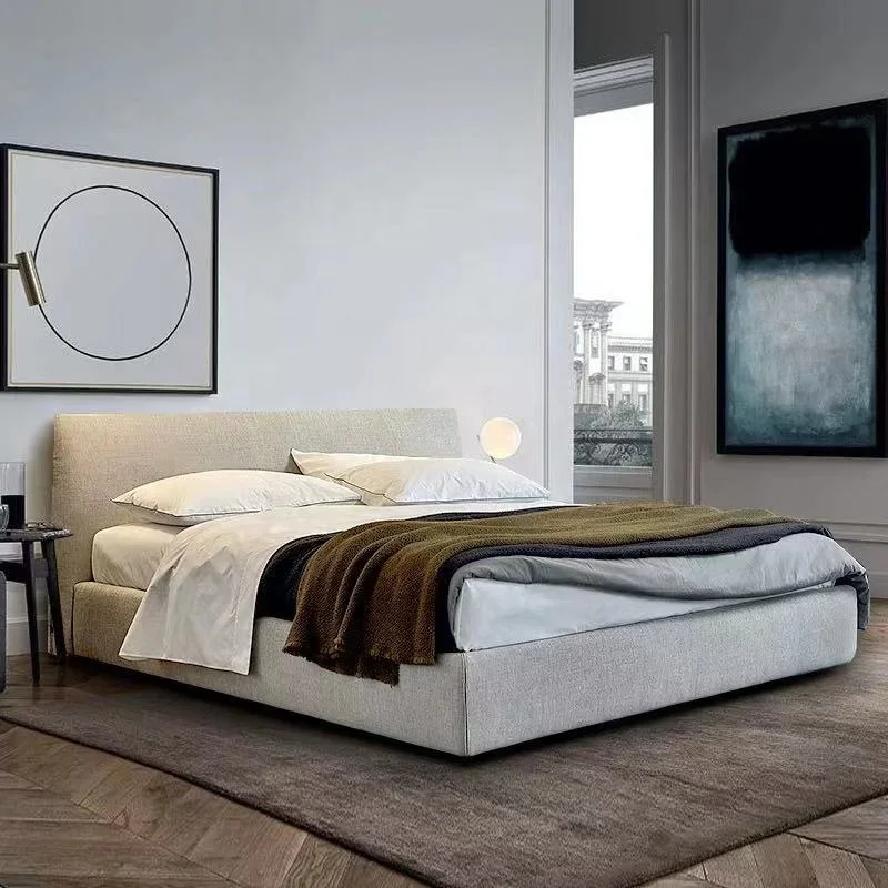 Upholstered Bed with Headboard and Modern Platform Frame Low Profile Bed King Size Queen