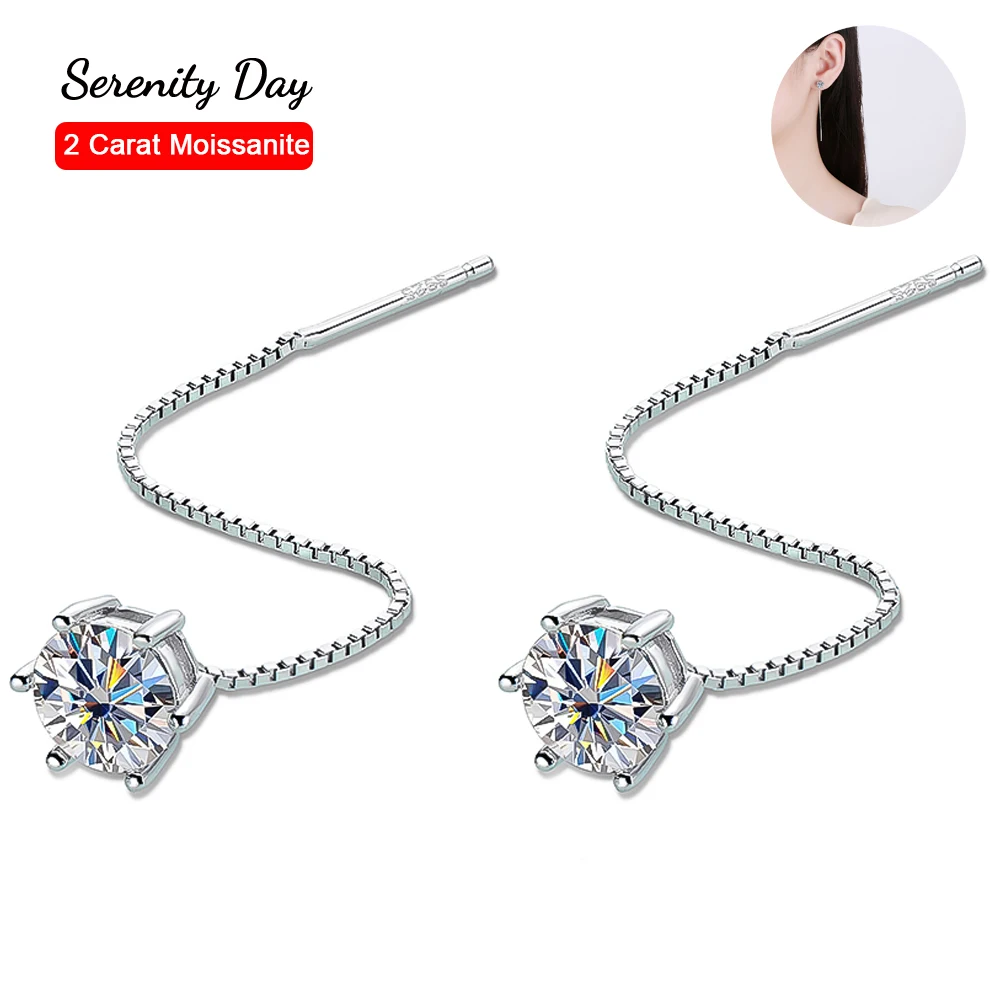 Serenty 2cttw D Color Moissanite Tassel Earrings For Women S925 Sterling Silver Sparkling Stud Earring Plated Pt950 Fine Jewelry