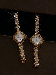 1 Piece of New High-End French Luxury Fashion and Elegant Women's Watch Rhinestone Inlaid Four-Leaf Clover Shape Surface 30m Waterproof Quartz Watch Rhinestone Mother-Of-Pearl Dial Women's Watch Gorgeous Romantic Retro Elegant Women's Watch for Daily Wear Birthday and Holiday Gifts