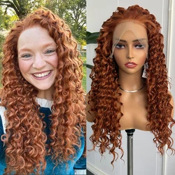 AIMEYA Ginger Orange Long Curly Lace Wig Cosplay Wig Halloween Synthetic Long Hair Role Play Wig for Women Girls Lace Front Wig