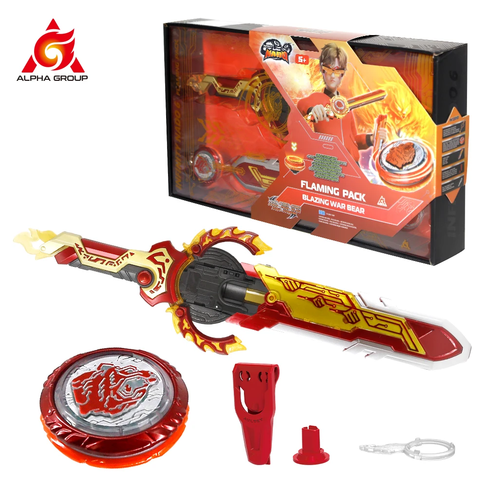 

Infinity Nado 6 Flaming Pack-Blazing War Bear 44cm Deluxe Sword with Removable Sheath,Double Metal Ring Glowing Spinning Top Toy