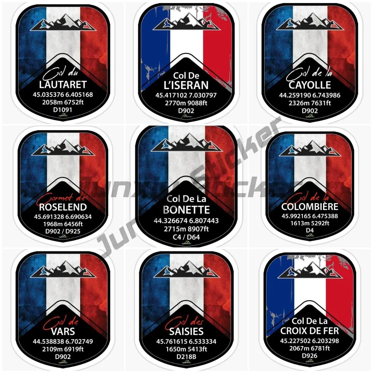 

France Col De La Bonette La Cayolle La Colombière L'Iseran Vars Cycle and Motorcycle Off Road Vinyl Waterproof Anti-UV Decal