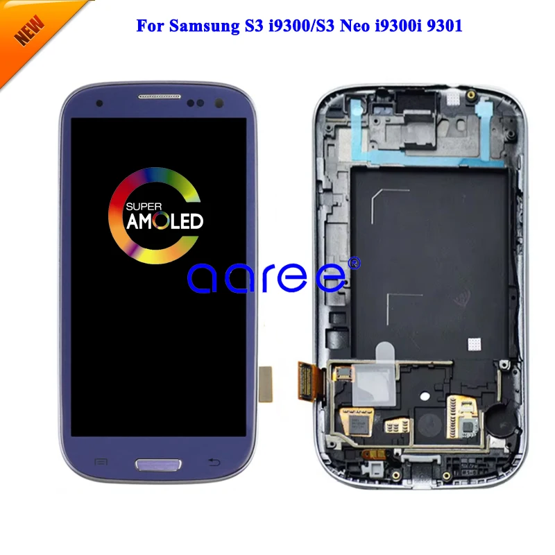 100% tested Super AMOLED For Samsung S3 I9300 LCD Display For S3 NEO I9301 i9300i LCD Screen Touch Digitizer Assembly with frame