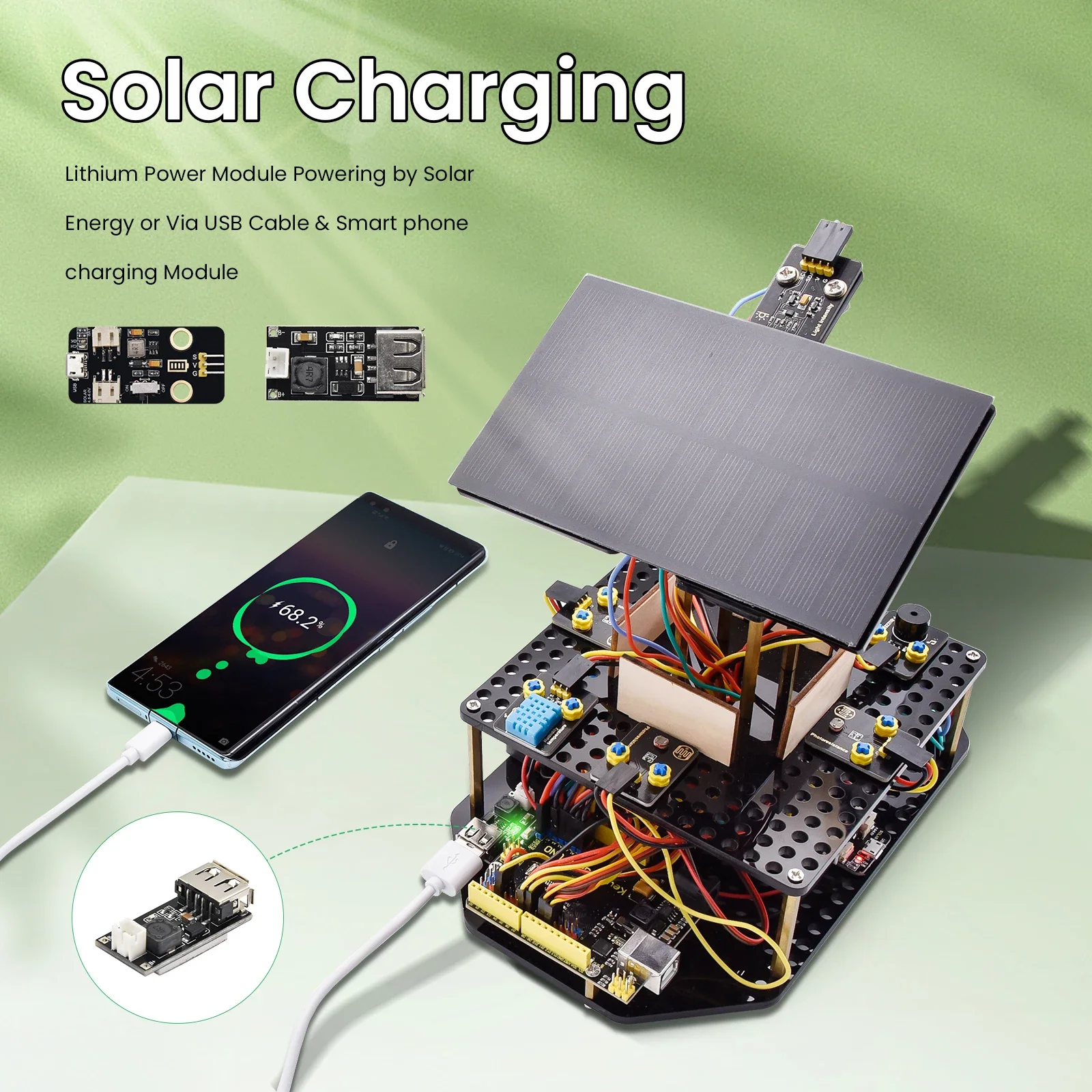 RoRuSKeyestudio Acrylic Smart Solar Tracker System Tracking Starter Kit For Arduino STEM Programming Kit DIY Mobile Phone Chargi