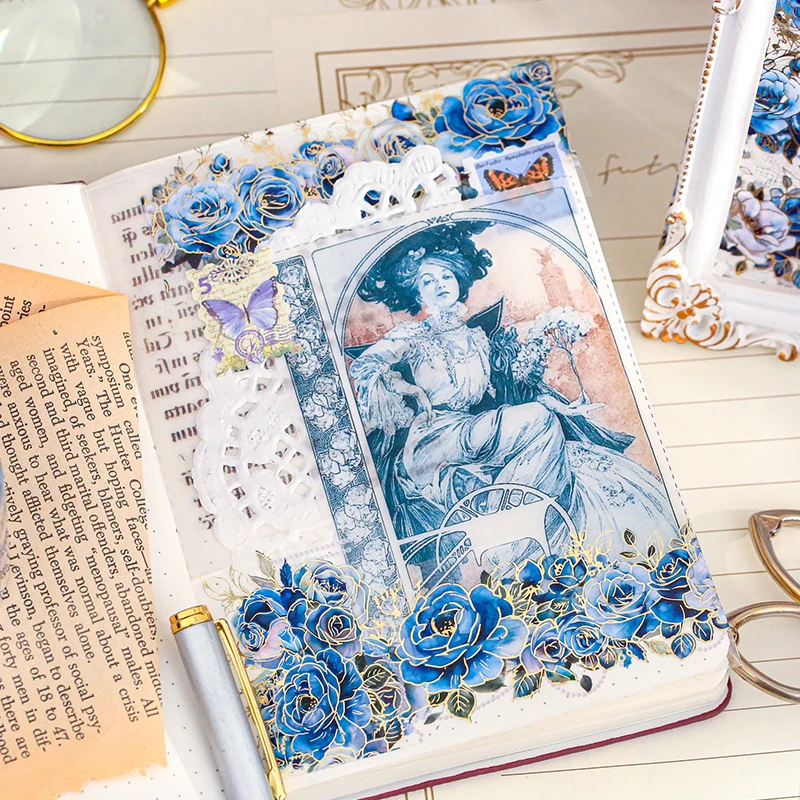 1 Rolle 2 m PET-Heißprägeband Retro Exquisites Rosenblütenband Landschaft Collagenmaterial DIY Fotorahmen Notizbuch Dekoration