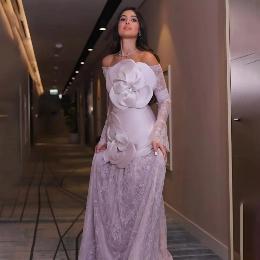 Vestido de noche de sirena con volantes exquisitos personalizado, encantador vestido de fiesta con apliques de flores, vestido de fiesta Sexy con cuello barco, فساتmavera