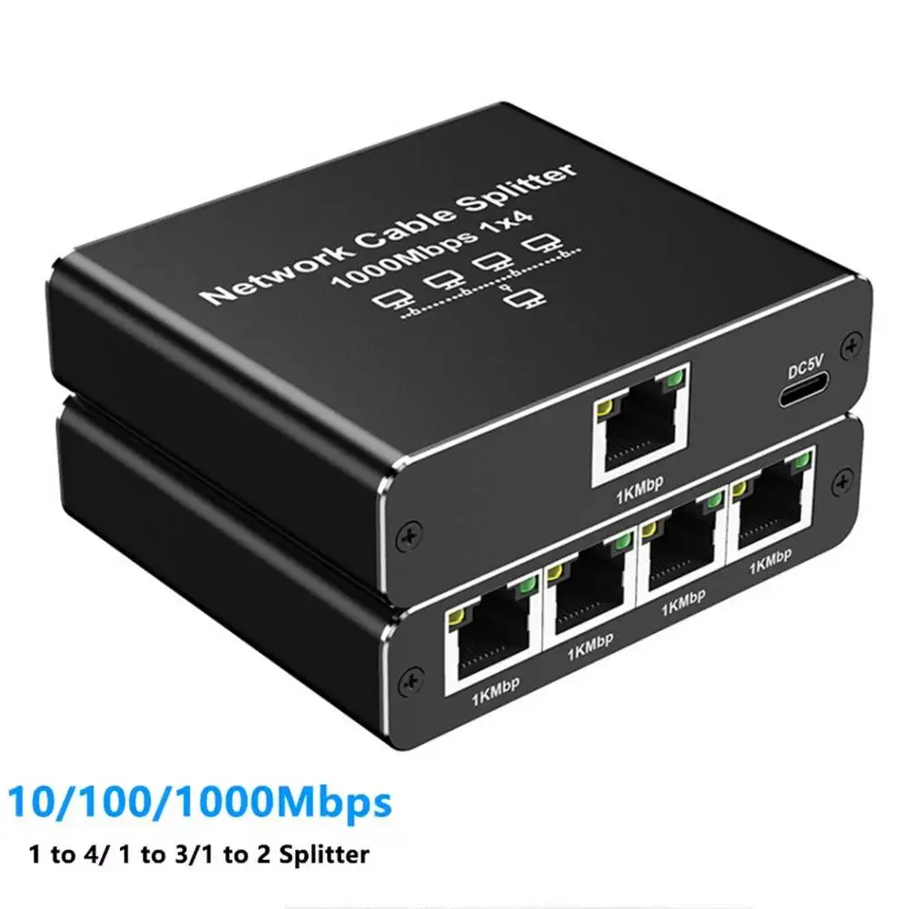 1000Mbps 1 in 4 Out Ethernet Adapter 1 to 4 RJ45 LAN Internet Splitter 4 Devices Simultaneously Networking for PC Laptop TV Box