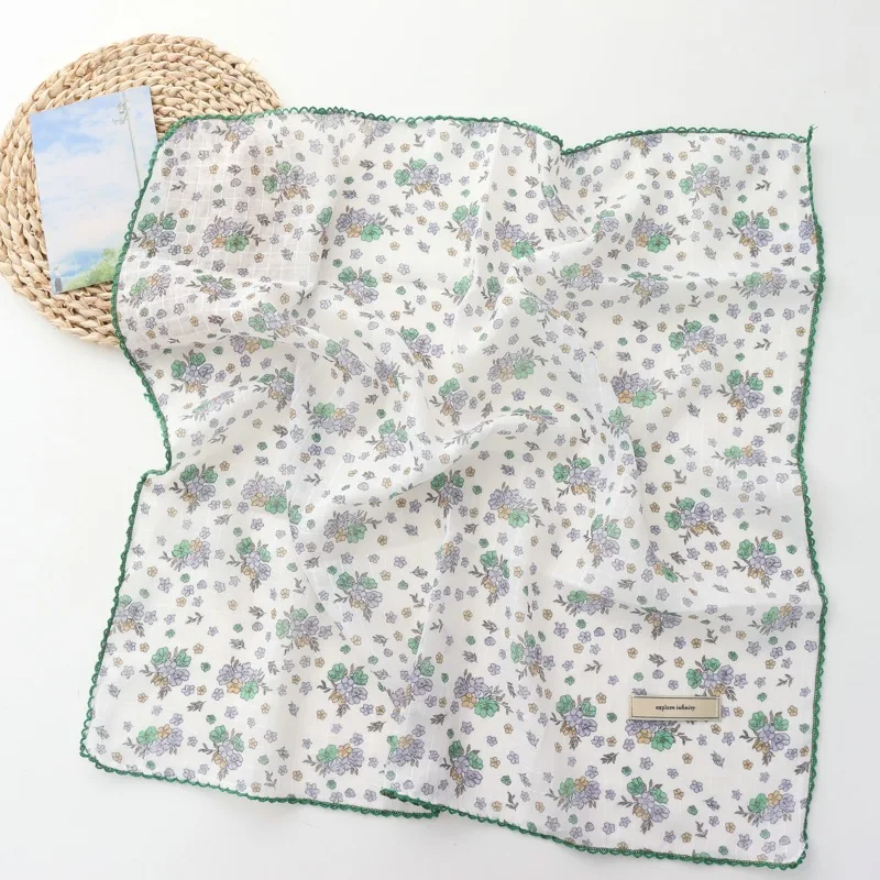 2025年ファッション フレンチレトロ シルクスカーフ 小花柄 スクエアスカーフ レーススカーフ レディース 薄手 万能 バンダナ ヘッドバンド ヘッドクロス