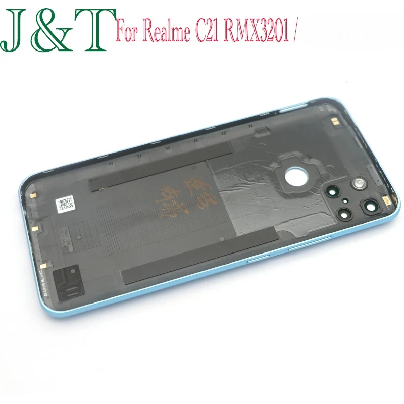 For Realme C21 RMX3201 Back Battery Cover Rear Panel Door Housing Case With Power Volume Button Replacement Parts