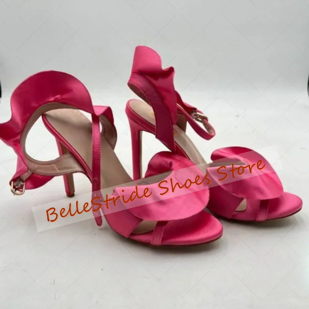 

Rose Red Open Toe Buckle Strap Sandals Round Toe Women Shoes Stilettos High Heels Party Banquet Dating 2025 Zapatos Para Mujere