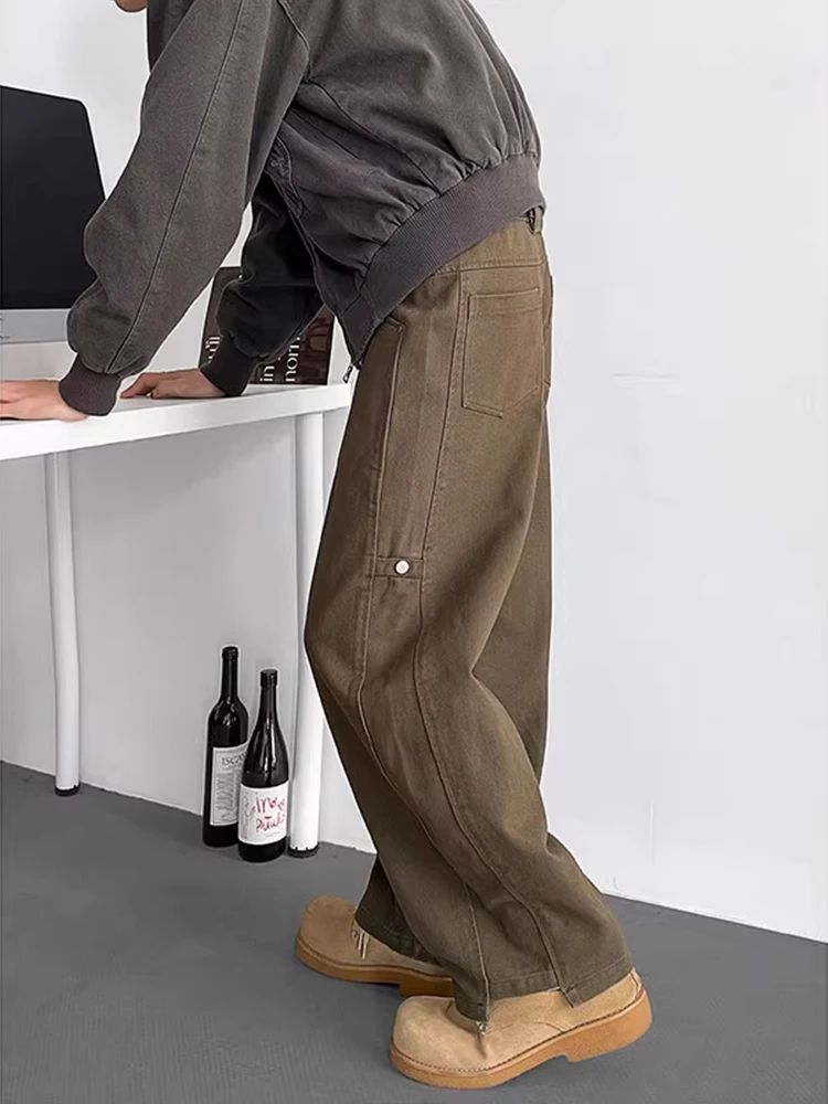 

Casual Loose Wide Leg Pants Men's Spring Autumn Haome Cleanfit American High Street Patchwork Straight Leg Trousers