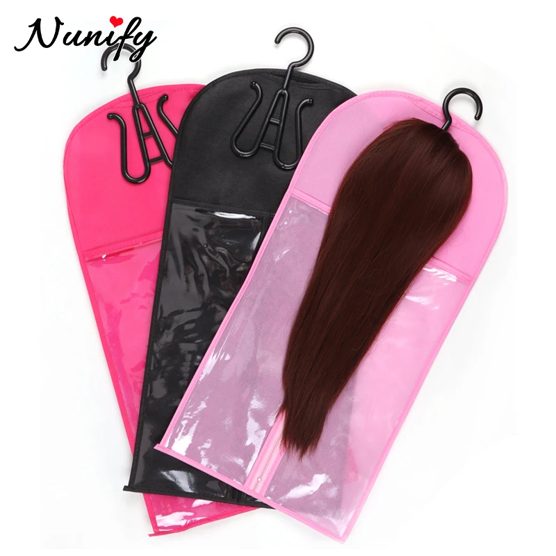 1Set Wig Storage Bag With Hanger Hair Bags With Plastic Hanger For Virgin Hair Black Wig Organizer Hangers For Multiple Wigs New