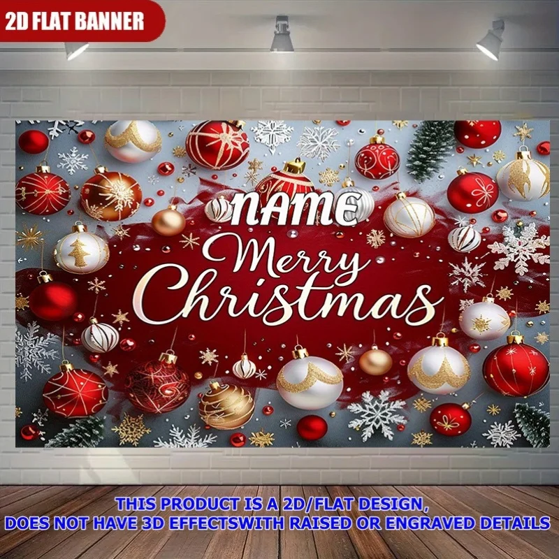 1pc Personalized Merry Christmas 2D Flat Banner Custom Name Christmas Backdrop for Holiday Party Decor