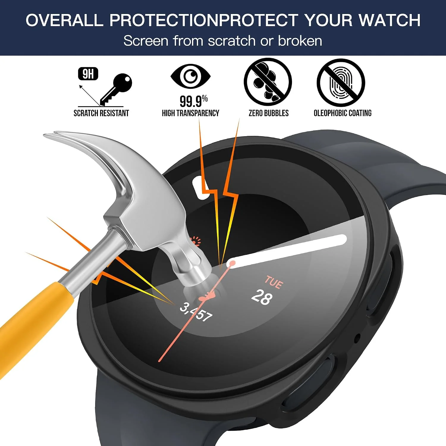 Hülle für Samsung Galaxy Watch 8 9 40mm 44mm Zubehör Displayschutzfolie Gehärtetes Glas PC Bumper Cover Galaxy Watch9 Schutzhülle – Detail 1