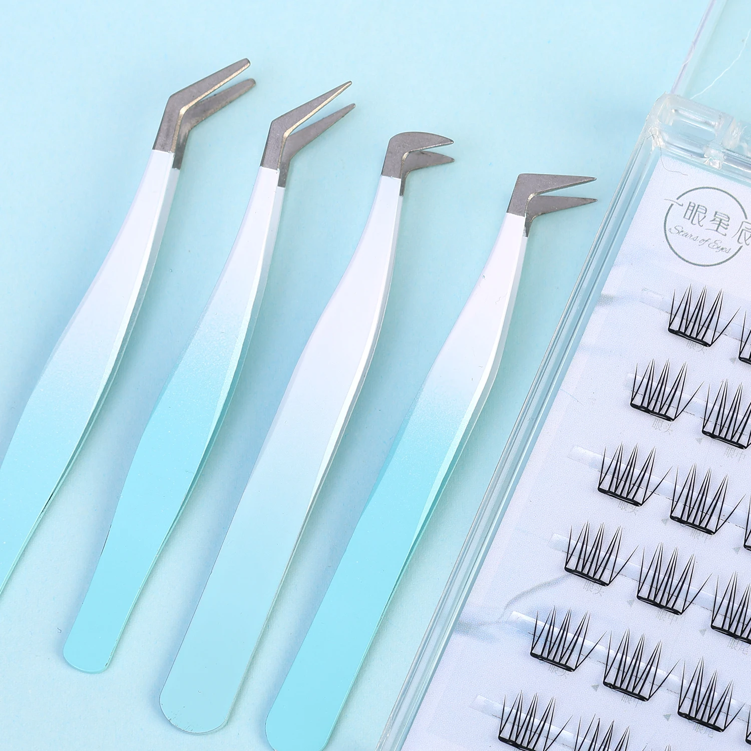 1 Stück Wimpernpinzette Verlängerung Blau-Weiß Edelstahl Superharte Pinzette mit Faserspitzen Hochpräzise antistatische Pinzette