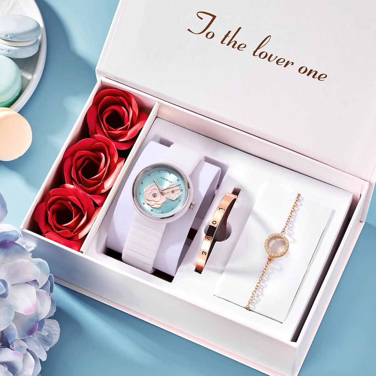 OUPAI женские часы с цветком камелии, белые керамические часы со шкалой со стразами, женские модные и элегантные кварцевые часы, водонепроницаемые