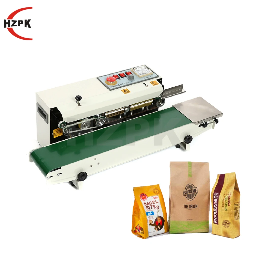 

HZPK FR-770 electronic continuous band food aluminum foil plastic paper bag pouch heat sealing machine