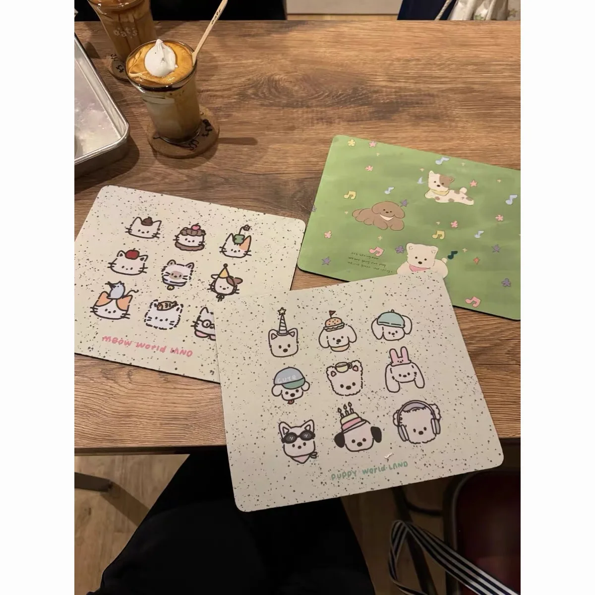 Green Kawaii Puppy Leather Desk Pad Mouse Protector Non-Slip Small Mouse Pad Home Office Desk Mat PU Leather Pc Laptop Desk Pad