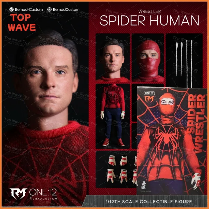 Nuevo en Stock RemadCustom 1/12 Tobey Maguire araña tela estampada luchador figura de acción máscara de combate reemplazo de cabeza 6 "juguetes masculinos