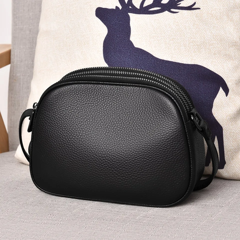 

Женская маленькая сумка-мессенджер из 100% натуральной коровьей кожи, 3 слоя, карманы на молнии, качественная женская однотонная роскошная сумка через плечо