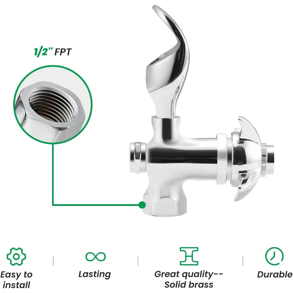 صنبور مياه خارجي ذاتي الإغلاق مع مقبض، فقاعة FPT مقاس 1/2 بوصة، كروم مصقول عالي التحمل للشرب واستخدام الحديقة #4