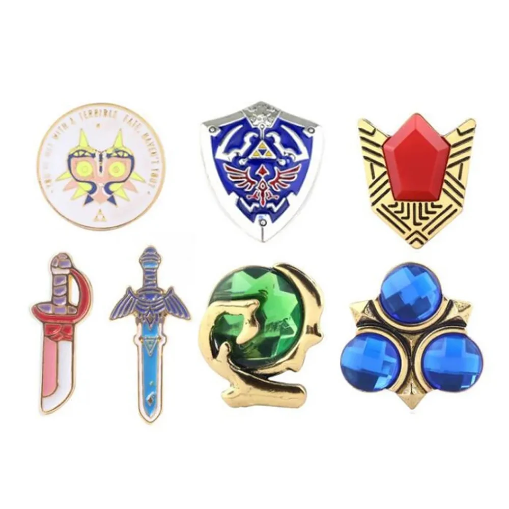 Zeldas Hylian Shield Brooch Pins Majora's Mask Spiritual Stones Master Sword Badge Brooches Lapel Pin Jeans Shirt Bag Jewelry