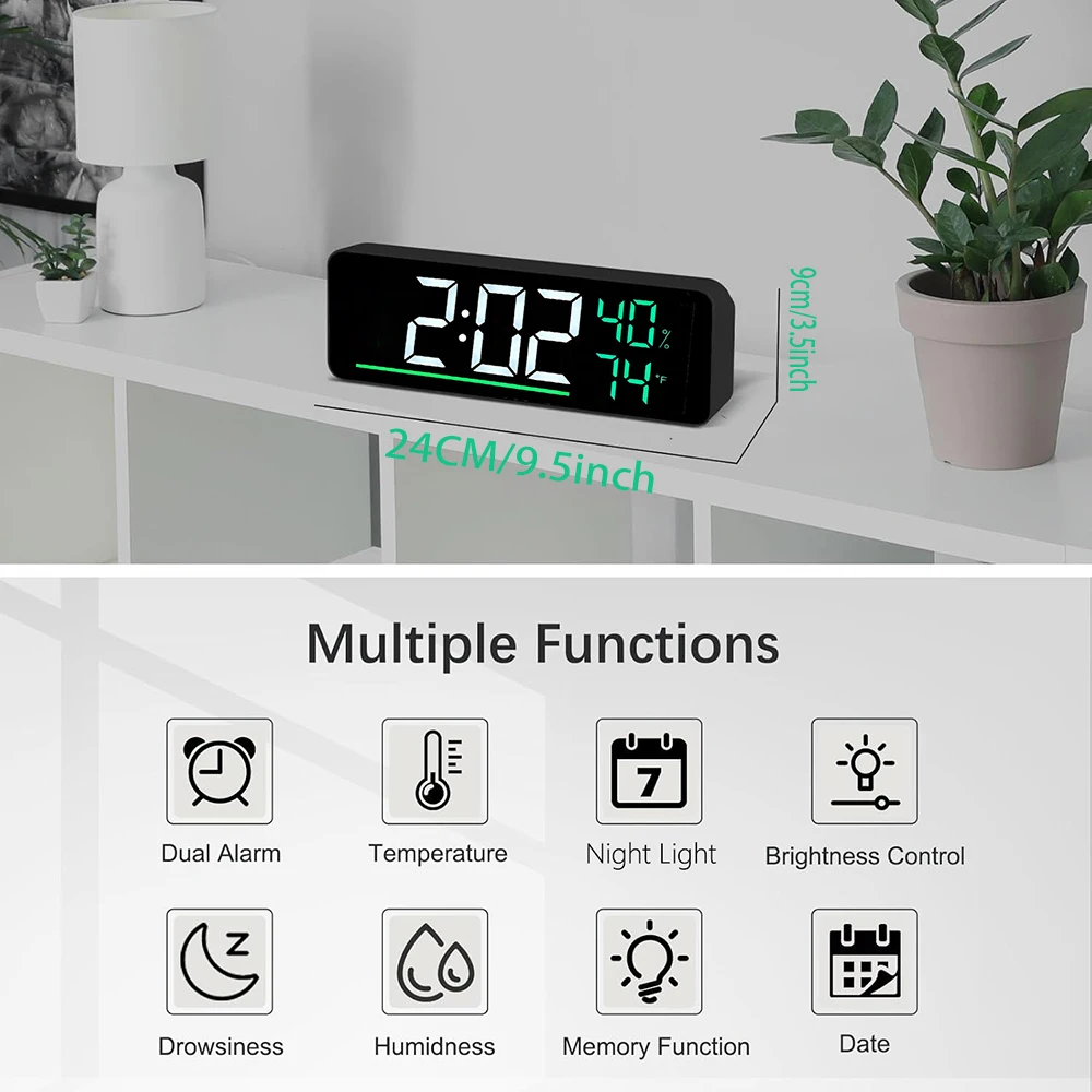 LED Digital Wall Clock with Temperature Humidity Super Size 9.5"Desk  Alarm Clock for Bedroom Living Room Office Smart Home gallery 2